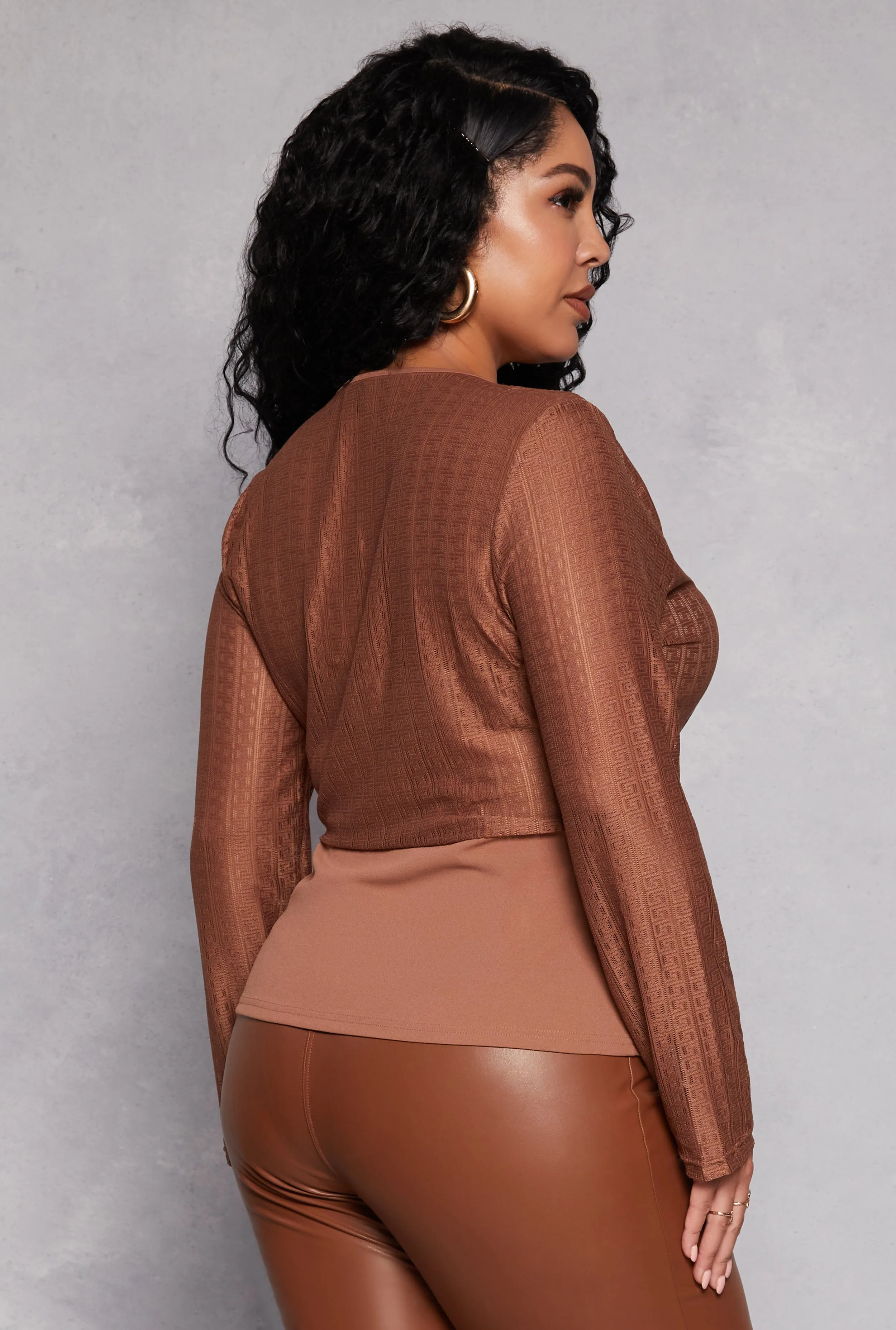 Plus Size Geometric Mesh Faux Wrap Top sold by Rainbow product image thumbnail 3