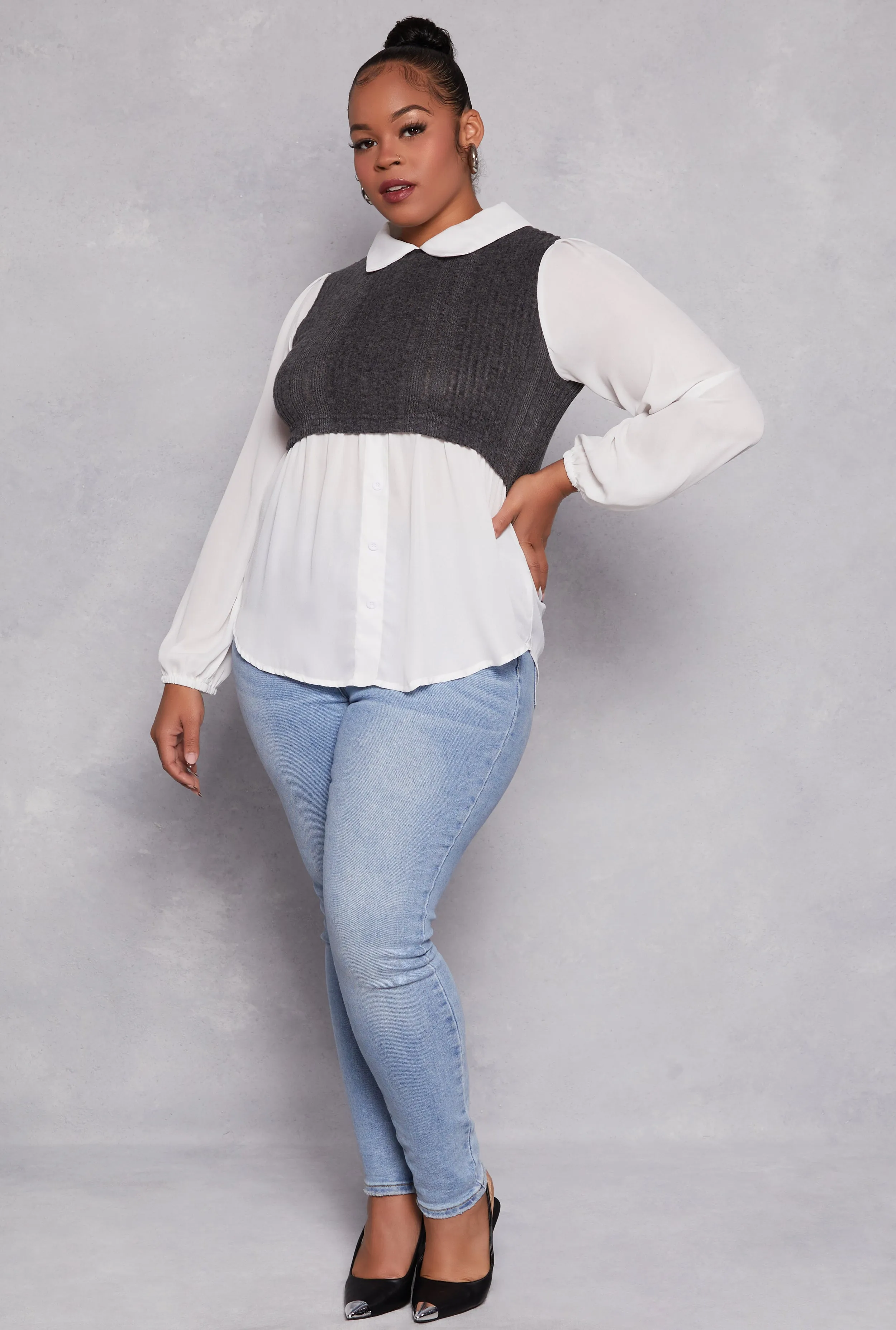 Plus Size Brushed Rib Knit Sweater Vest Blouse sold by Rainbow product image thumbnail 2