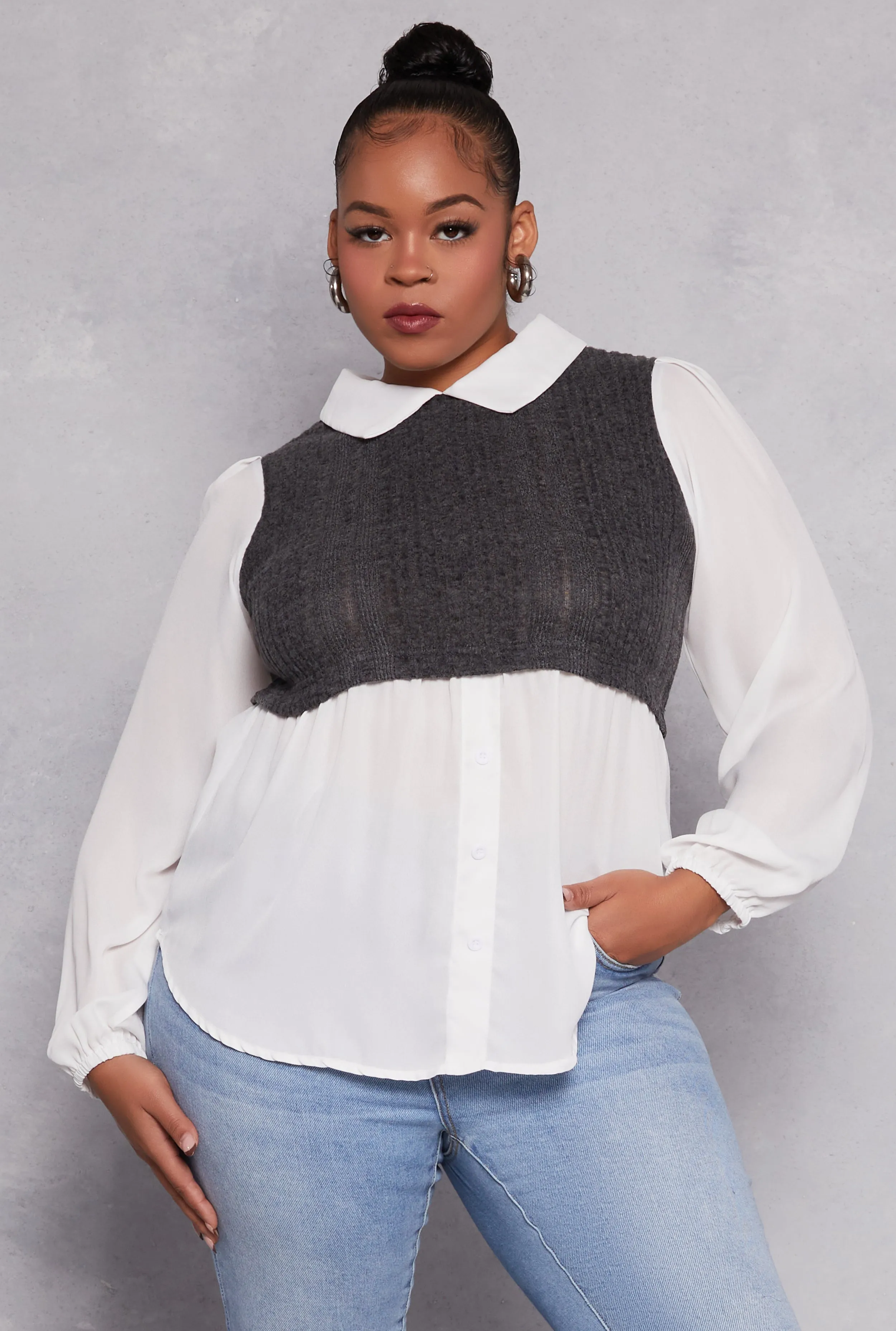 Plus Size Brushed Rib Knit Sweater Vest Blouse sold by Rainbow