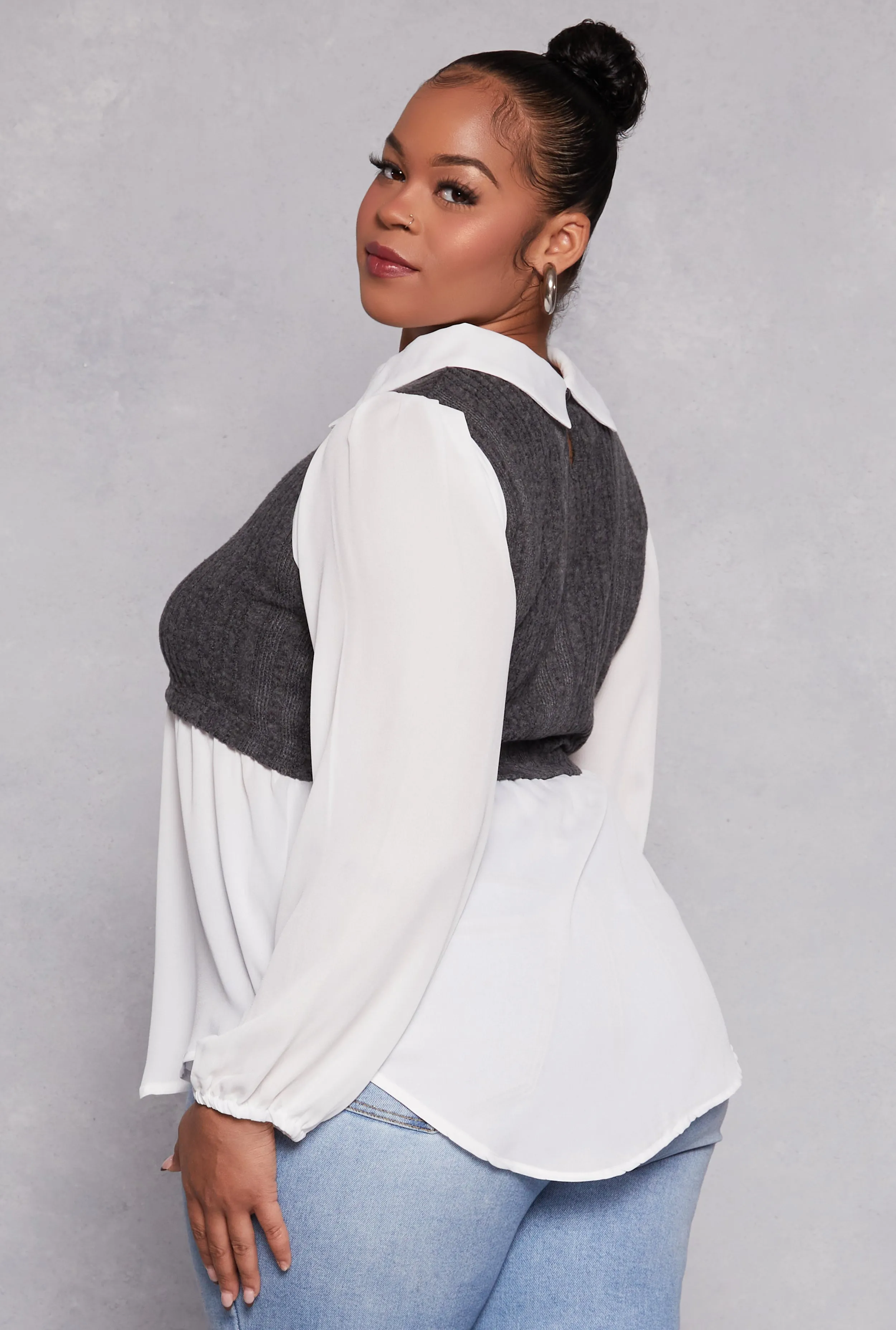 Plus Size Brushed Rib Knit Sweater Vest Blouse sold by Rainbow product image thumbnail 3