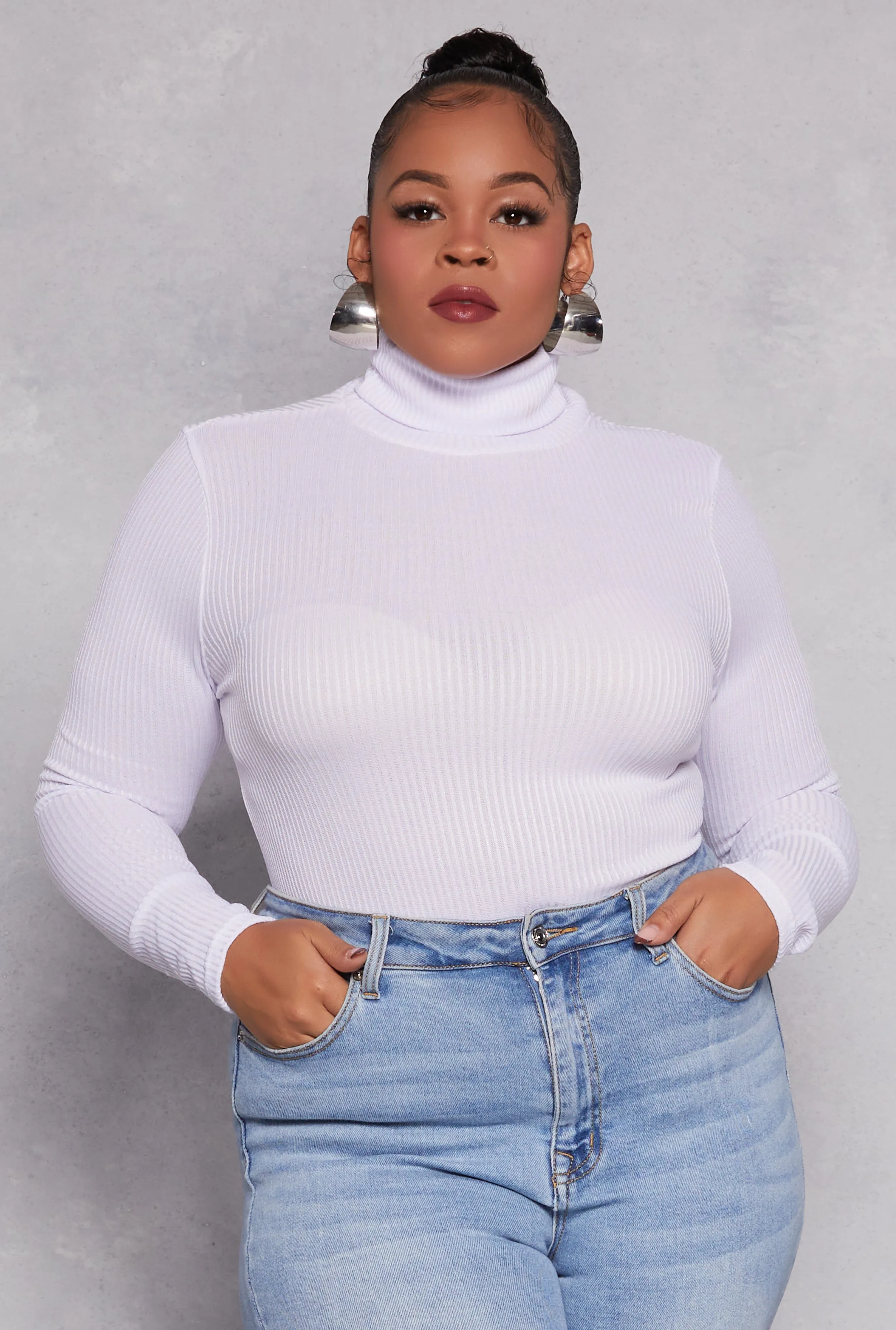 Plus Size Rib Knit Turtleneck Top sold by Rainbow