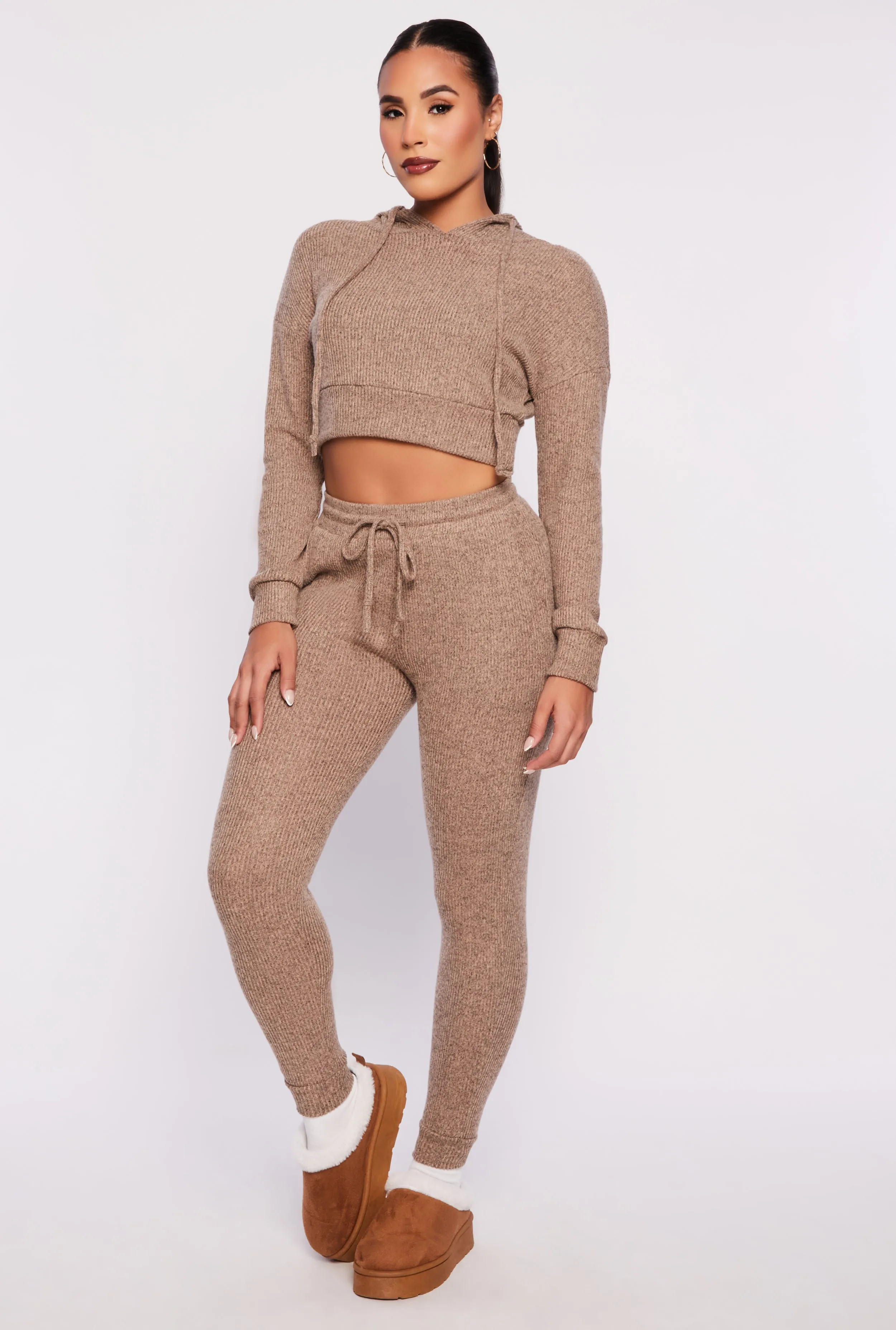 Brushed Knit Drawstring High Waisted Joggers sold by Rainbow