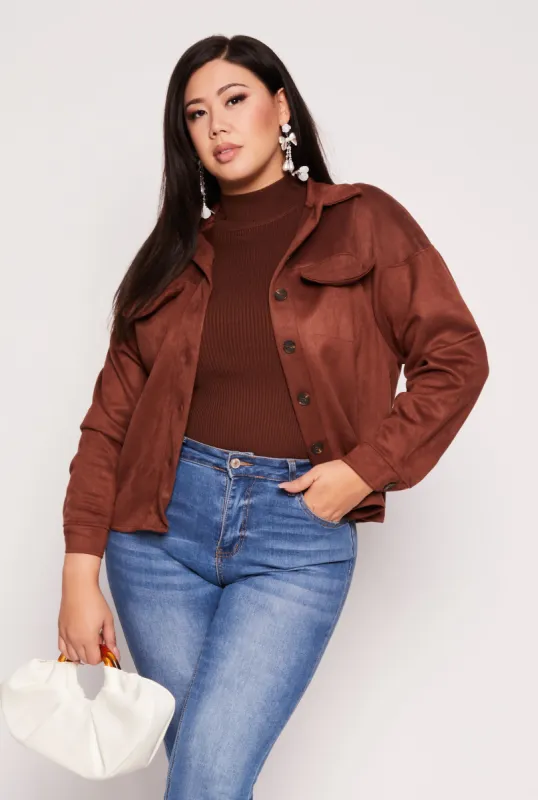 Plus Size Faux Suede Button Front Top sold by Rainbow