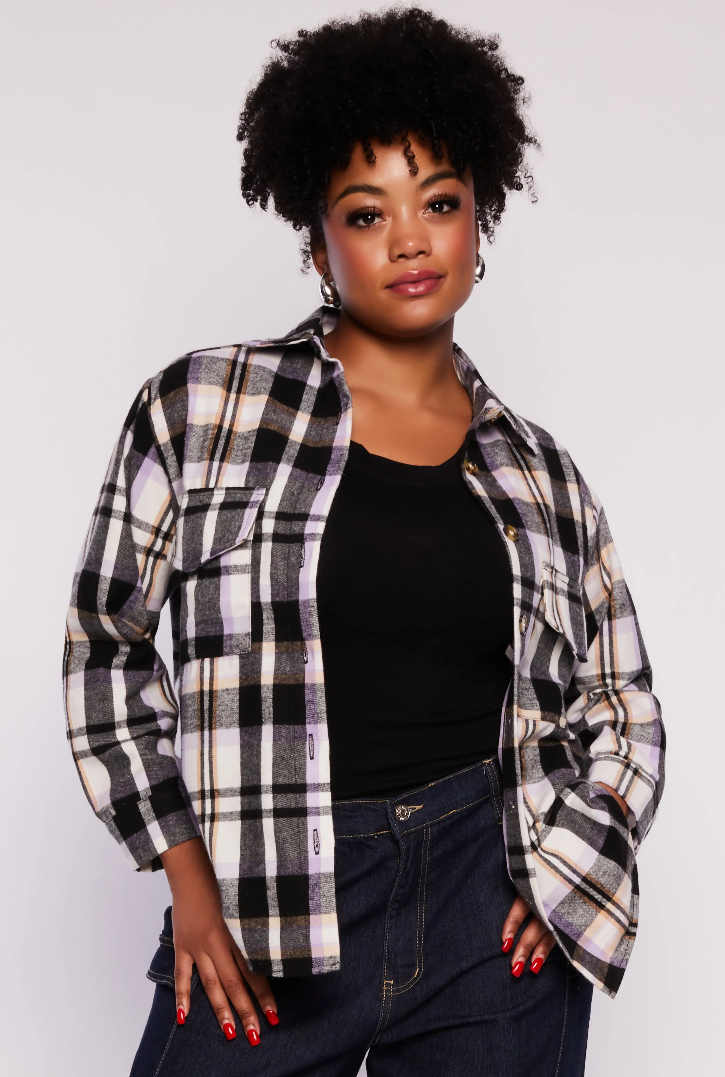 Plus Size Plaid Pattern Button Front Shirt sold by Rainbow
