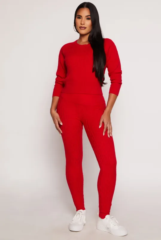 Daisy Cable Knit High Waist Leggings sold by Rainbow