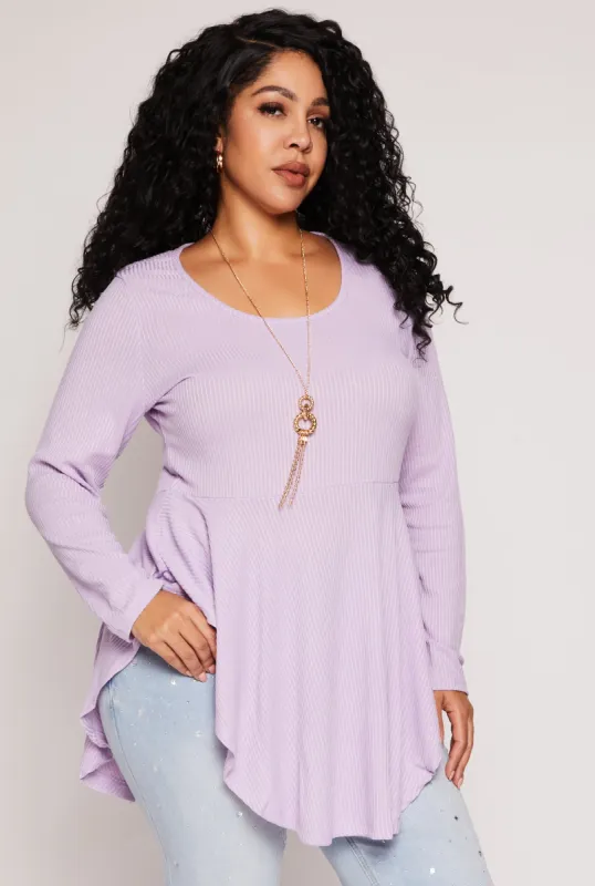 Plus Size Ribbed Knit Peplum Top with Necklace sold by Rainbow