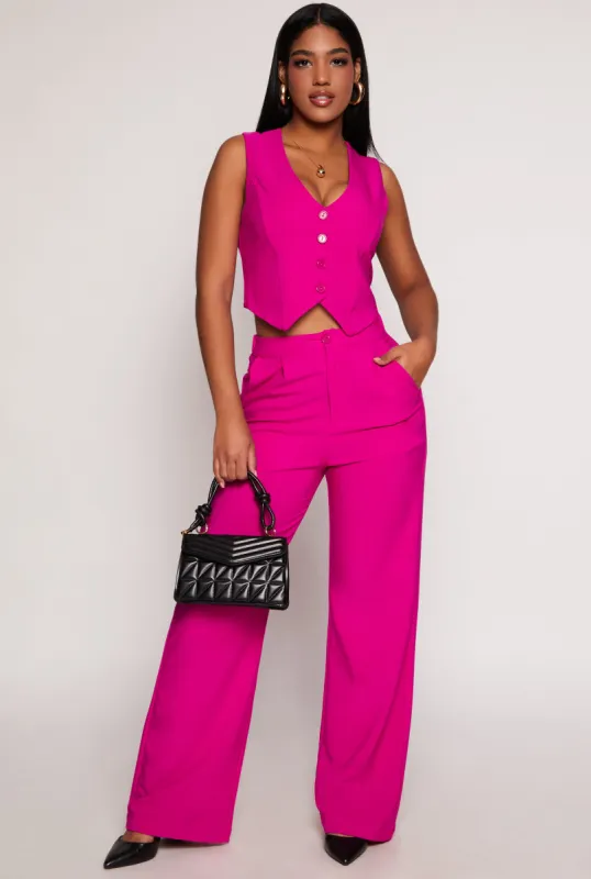 Pleated High Waisted Wide Leg Pants sold by Rainbow