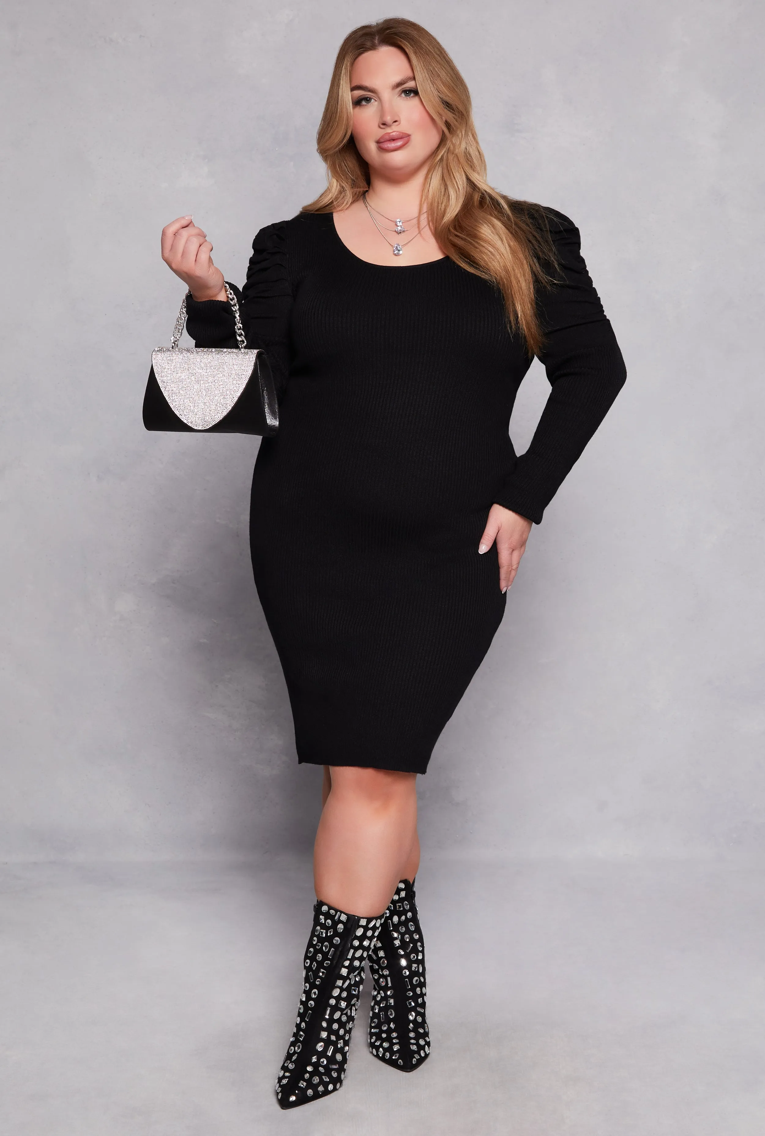 Plus Size Puff Sleeve Sweater Dress sold by Rainbow product image thumbnail 2