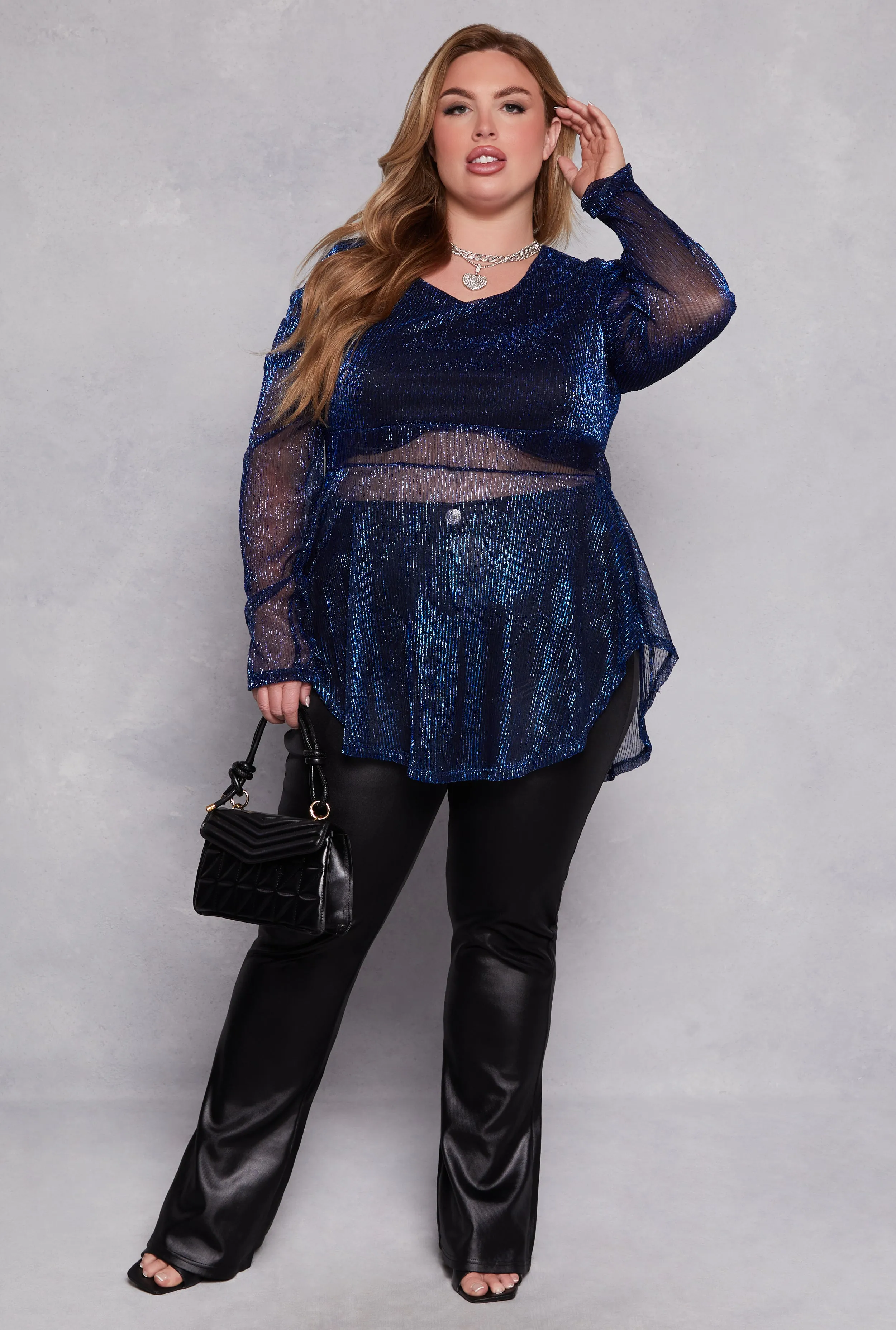 Plus Size Lurex Plisse Peplum Blouse sold by Rainbow product image thumbnail 2