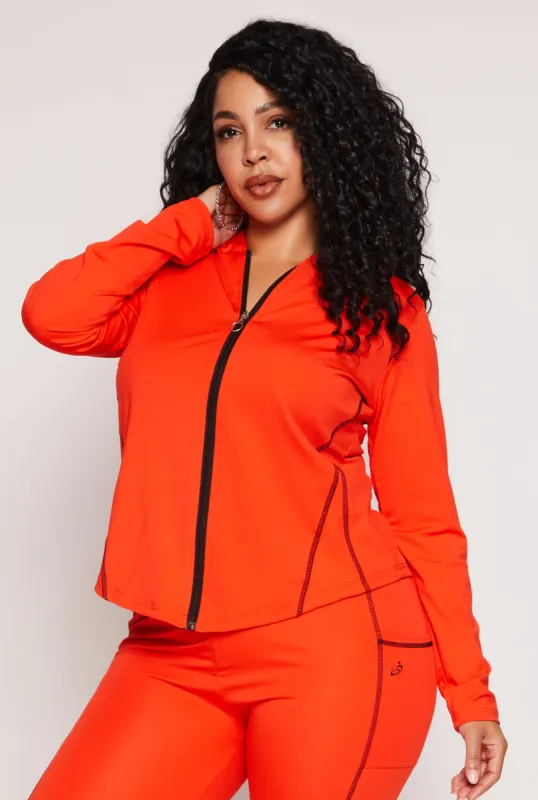 Plus Size Decorative Stitch Hooded Track Jacket sold by Rainbow