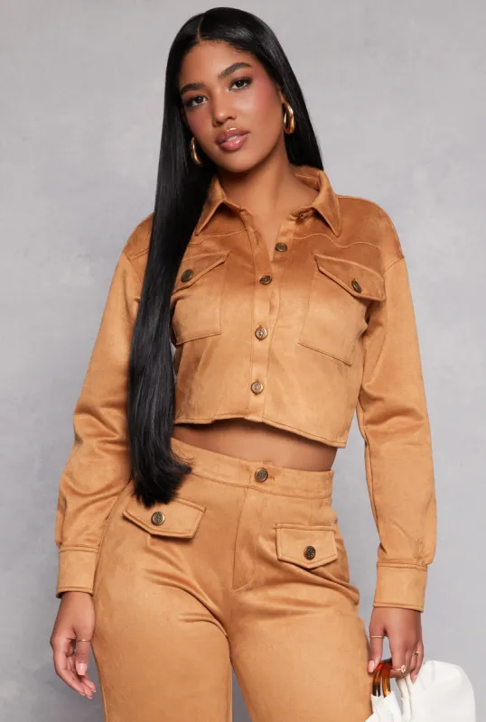 Faux Suede Cropped Shirt sold by Rainbow