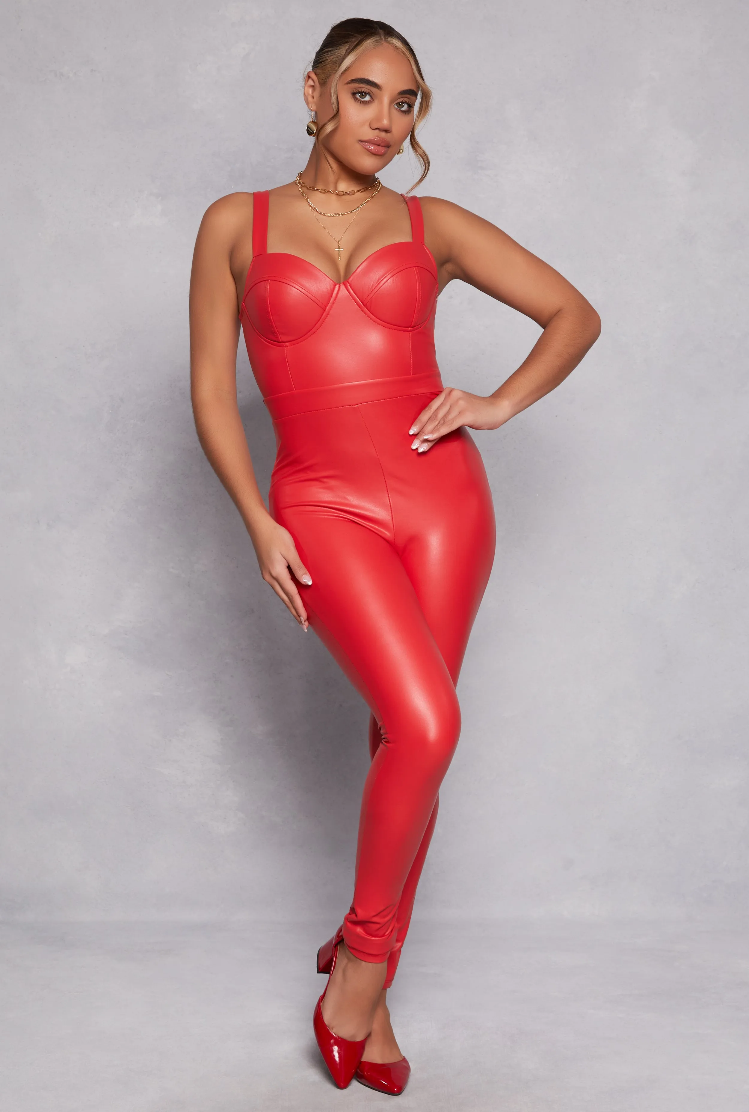 Haute Monde Faux Leather Bustier Catsuit sold by Rainbow product image thumbnail 2