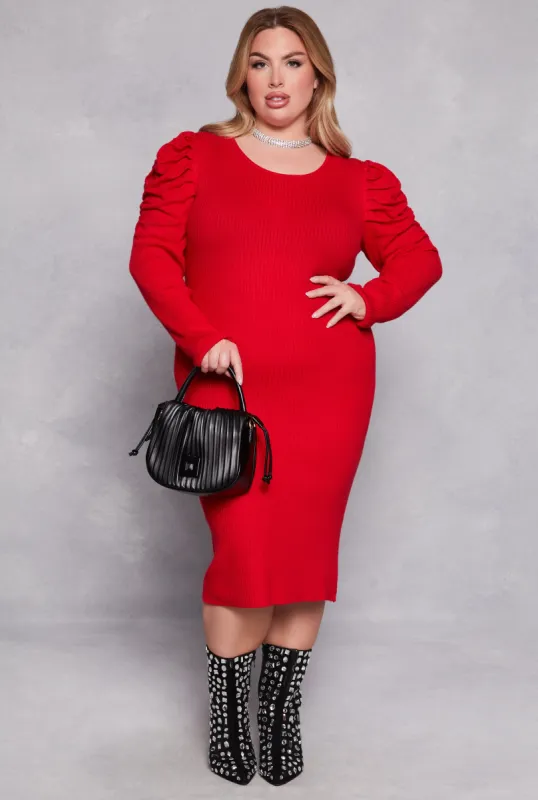 Plus Size Puff Sleeve Sweater Dress sold by Rainbow