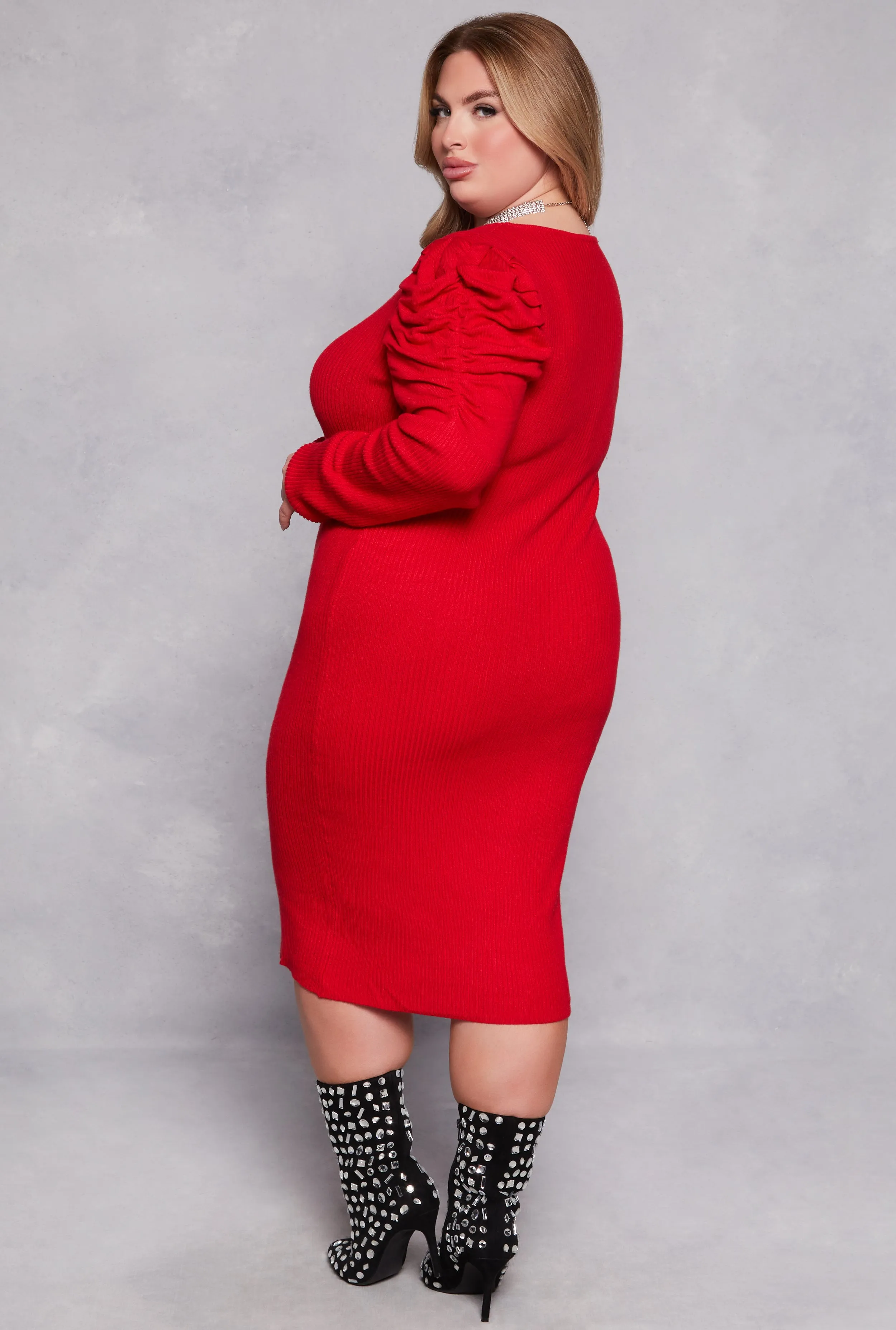 Plus Size Puff Sleeve Sweater Dress sold by Rainbow product image thumbnail 3