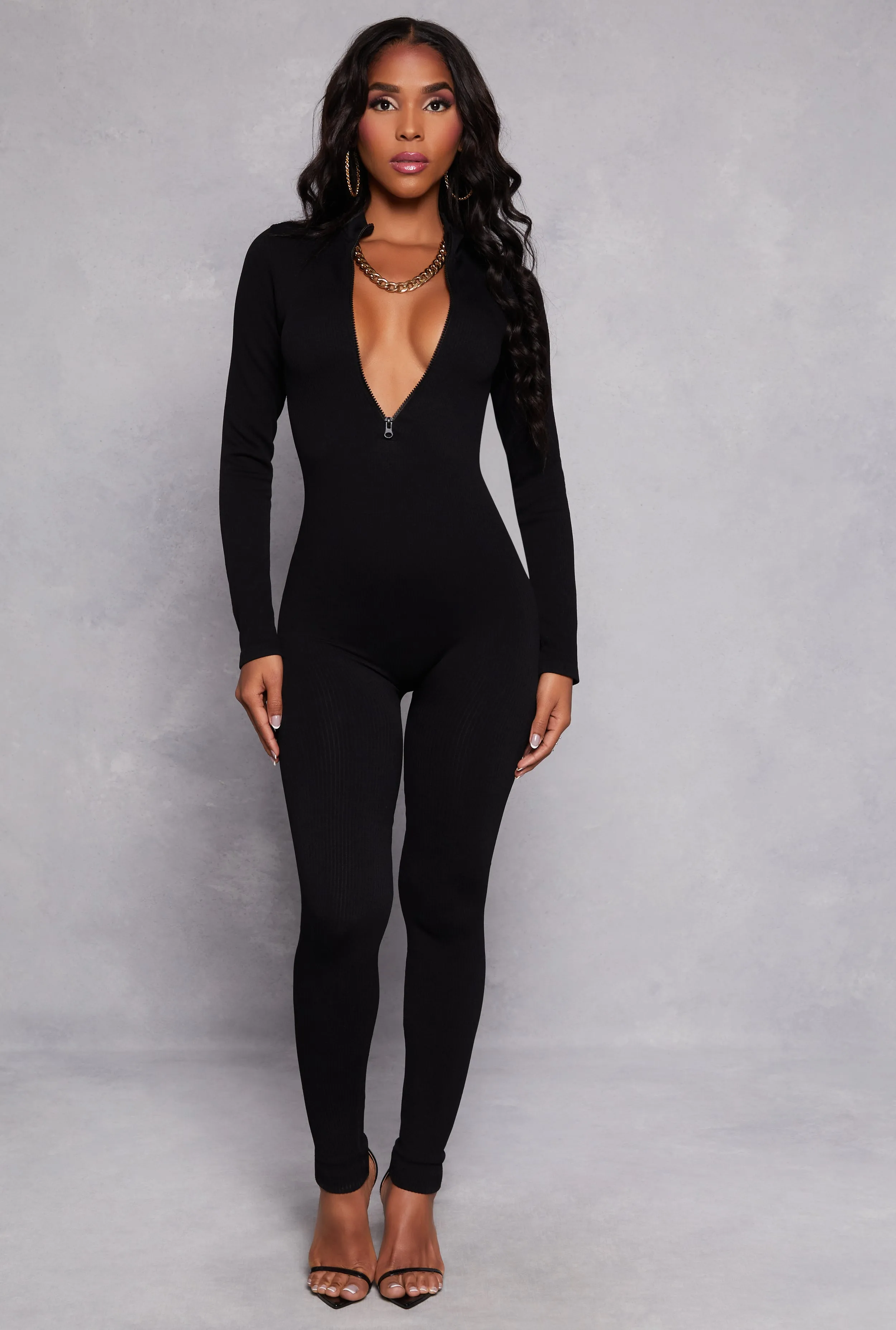 Ribbed Knit Half Zip Long Sleeve Catsuit sold by Rainbow product image thumbnail 2