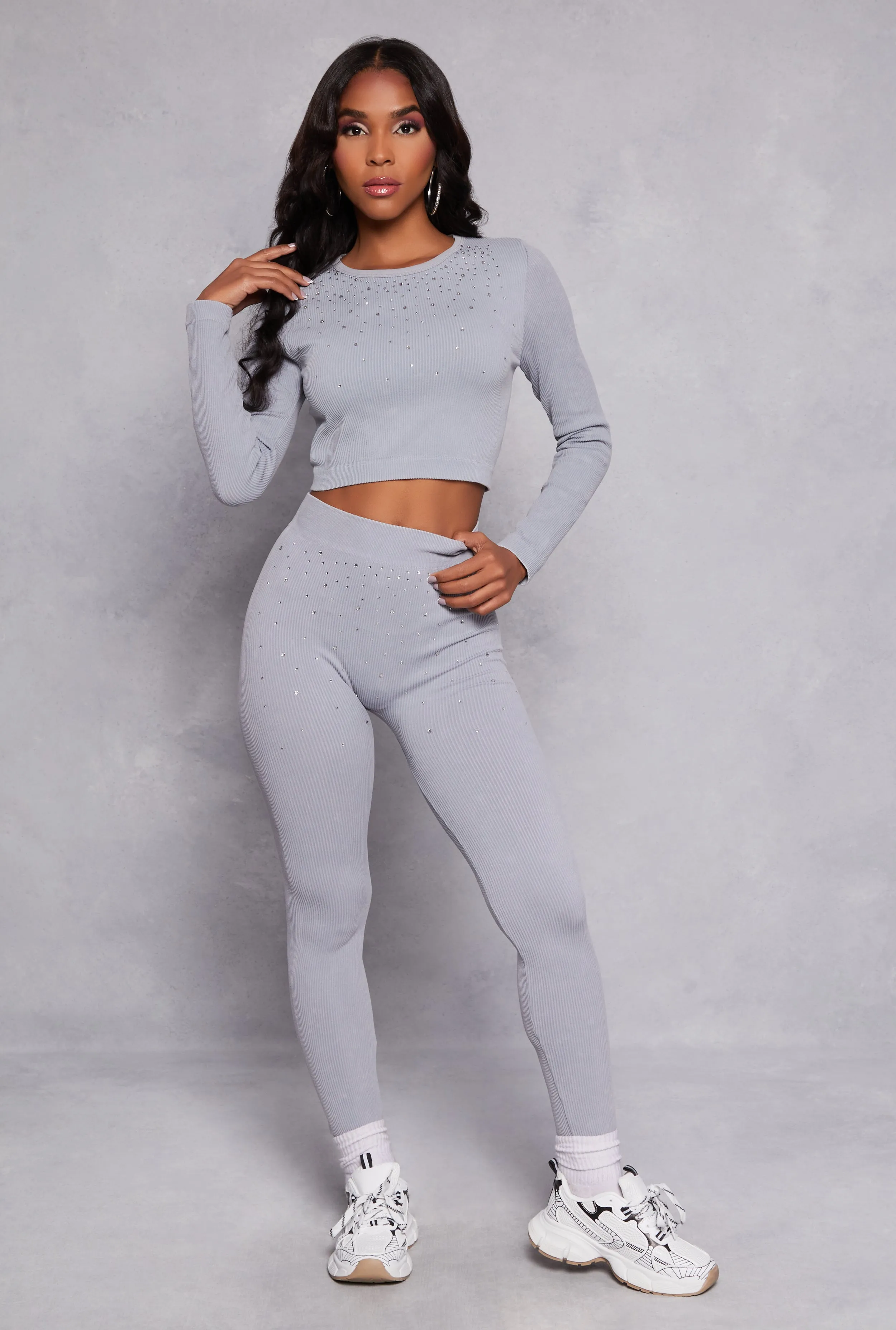 Seamless Rhinestone Ribbed Knit Crop Top sold by Rainbow product image thumbnail 2