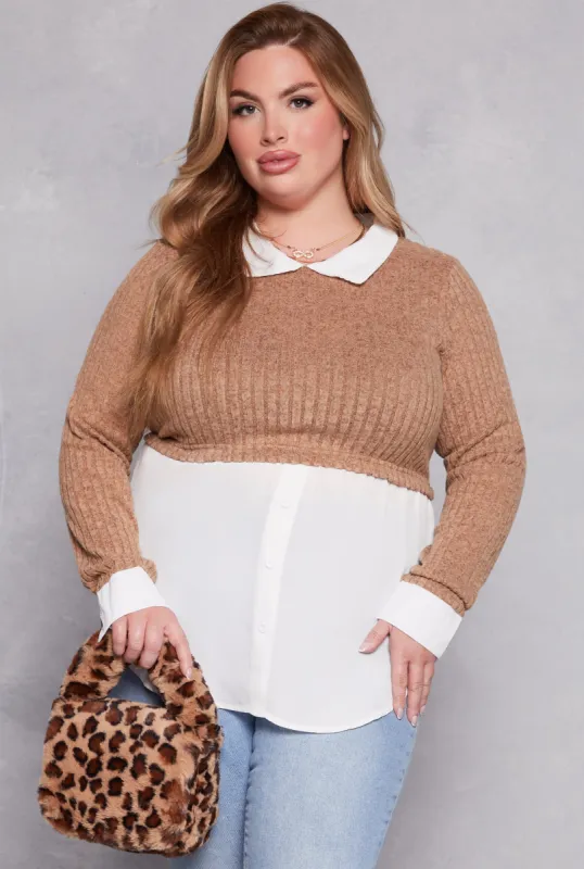 Plus Size Brushed Rib Knit Sweater Blouse sold by Rainbow