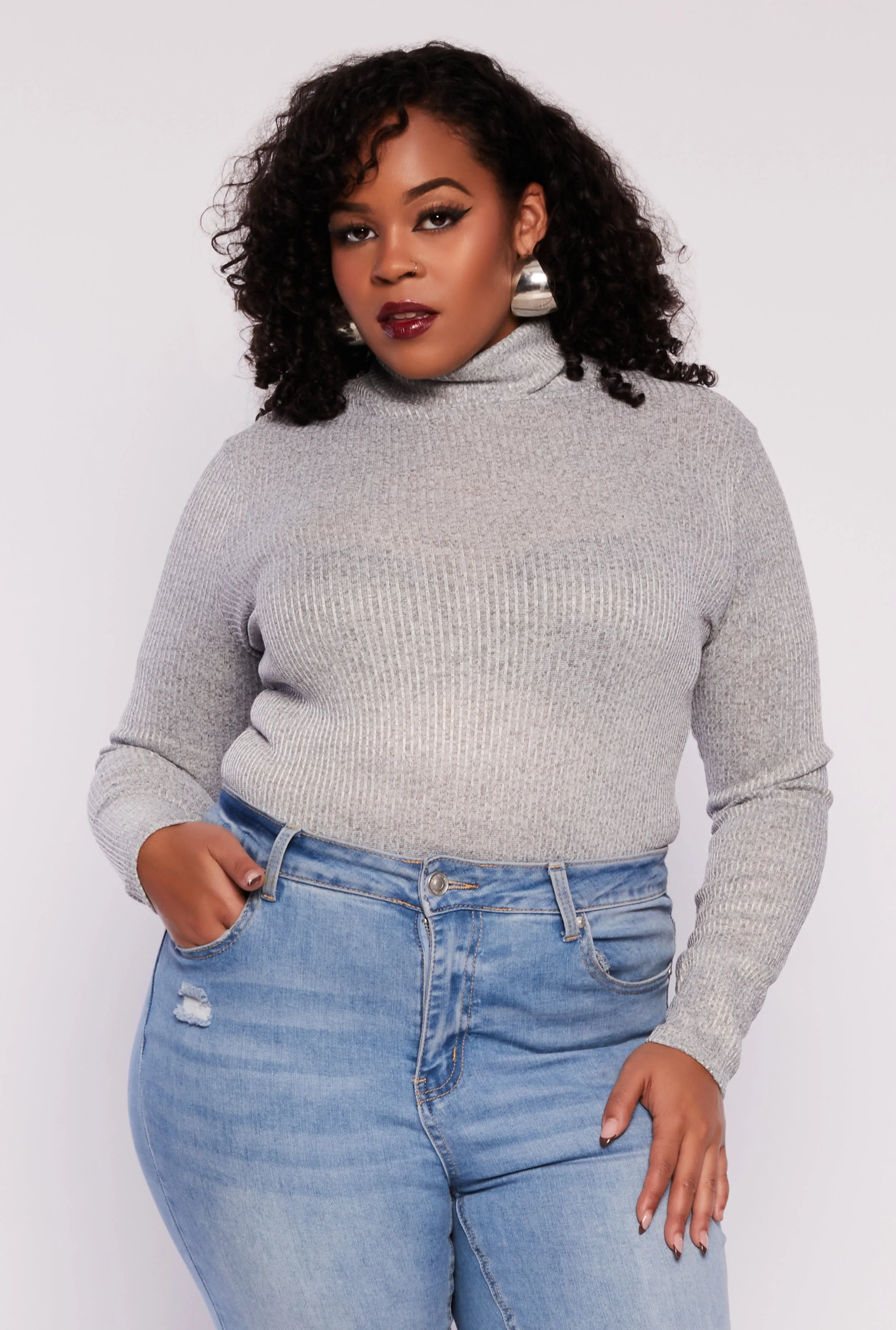 Plus Size Rib Knit Turtleneck Top sold by Rainbow