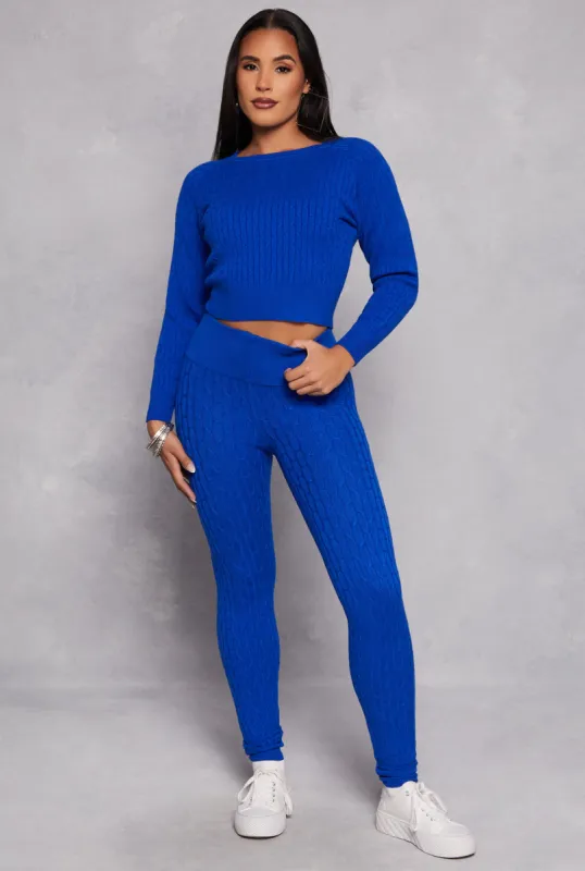 Daisy Cable Knit High Waist Leggings sold by Rainbow