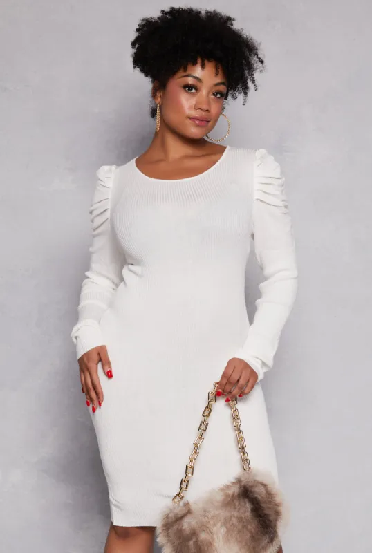 Plus Size Puff Sleeve Sweater Dress sold by Rainbow