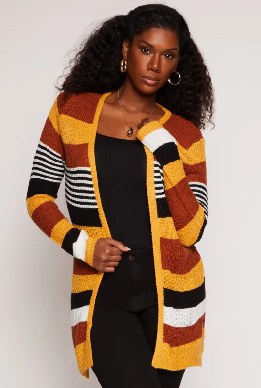 Striped Open Front Knit Cardigan sold by Rainbow