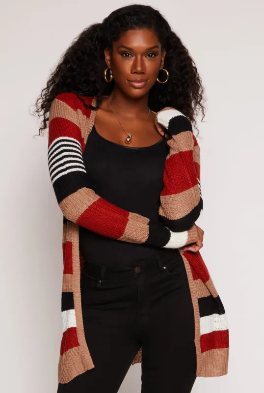 Striped Open Front Knit Cardigan sold by Rainbow