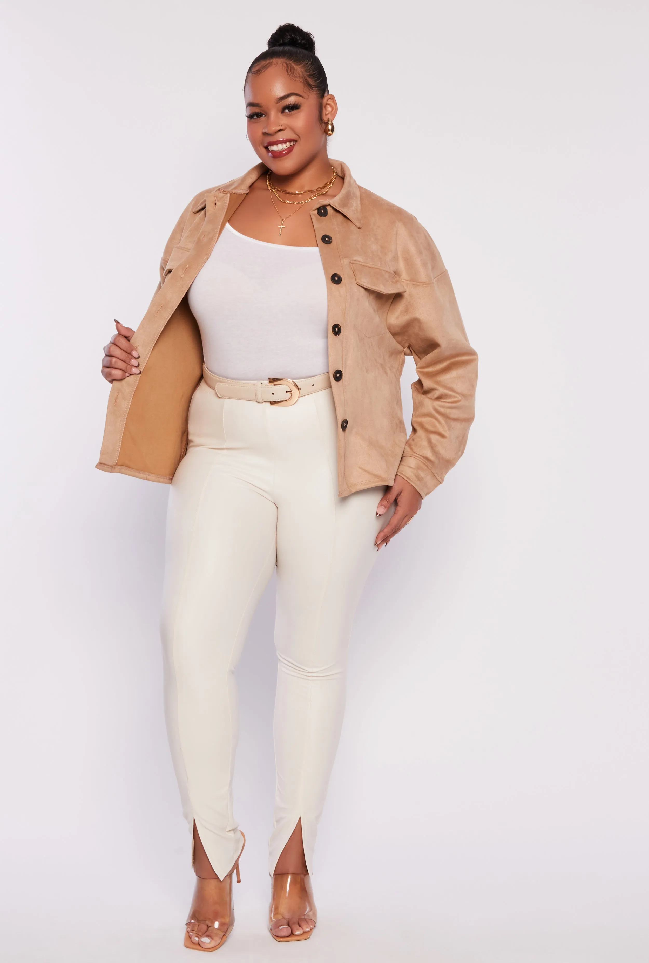 Plus Size Faux Suede Button Front Top sold by Rainbow product image thumbnail 2