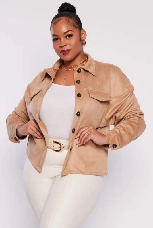Plus Size Faux Suede Button Front Top sold by Rainbow