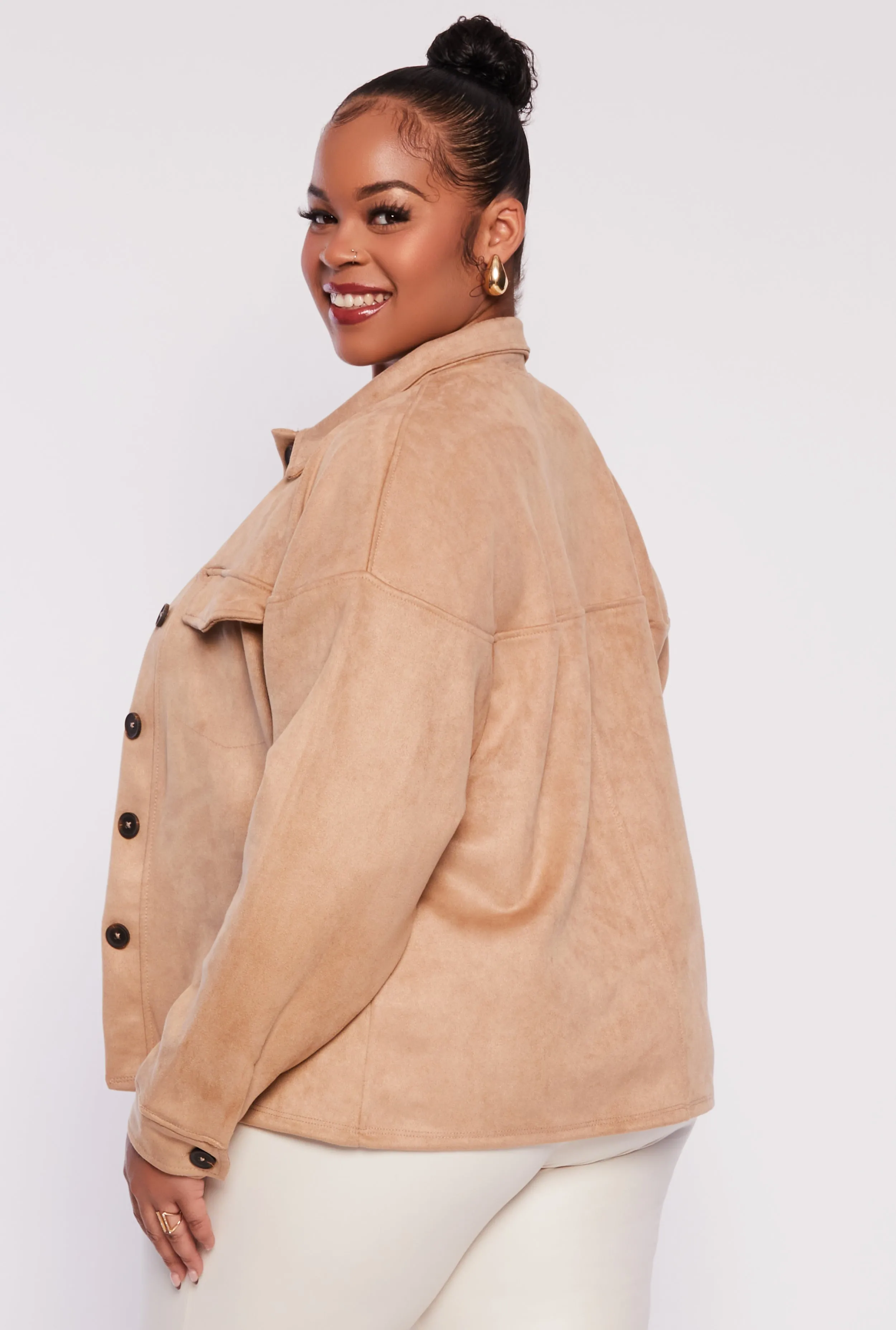 Plus Size Faux Suede Button Front Top sold by Rainbow product image thumbnail 3