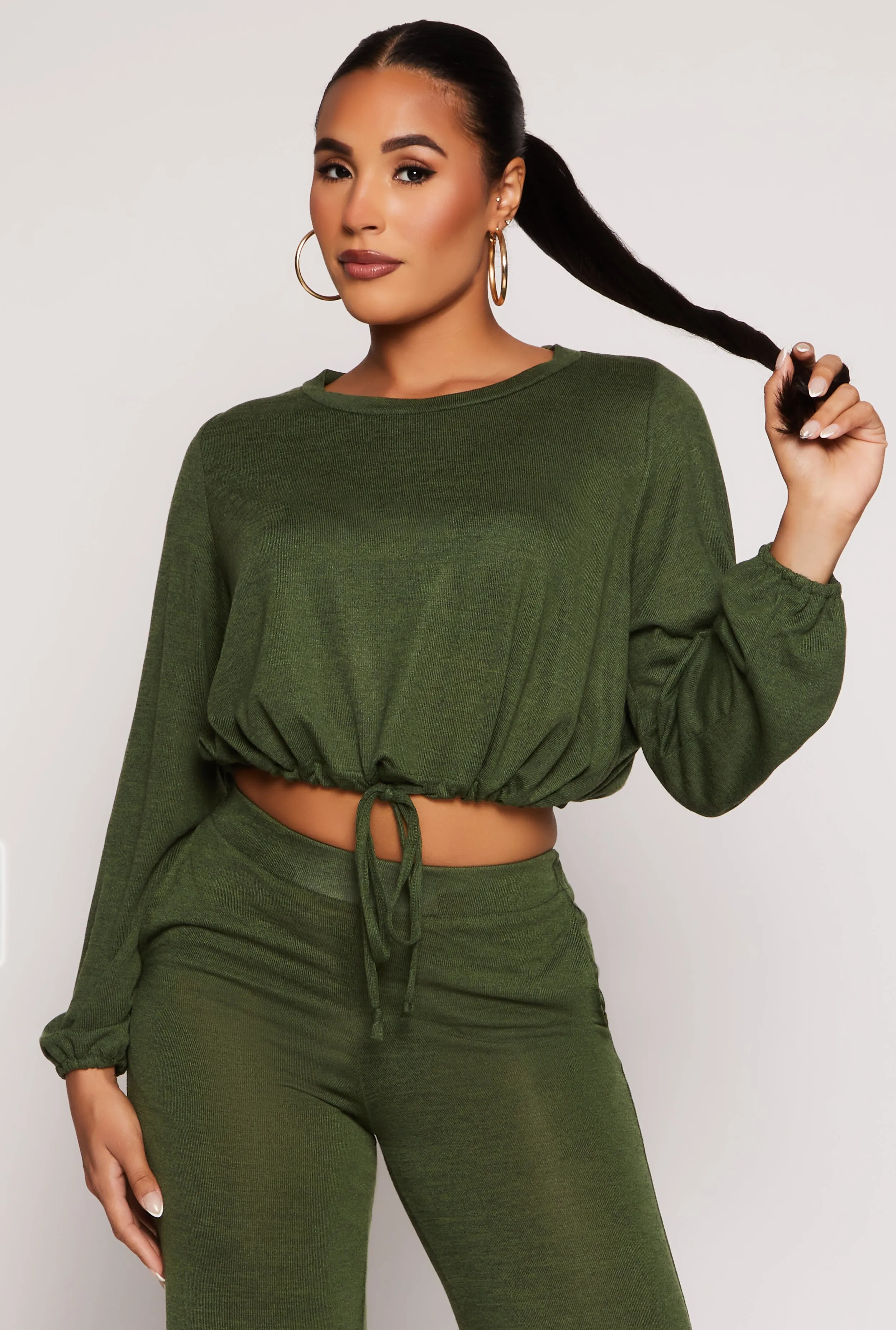 Daisy Drawstring Hem Long Sleeve Crop Top sold by Rainbow