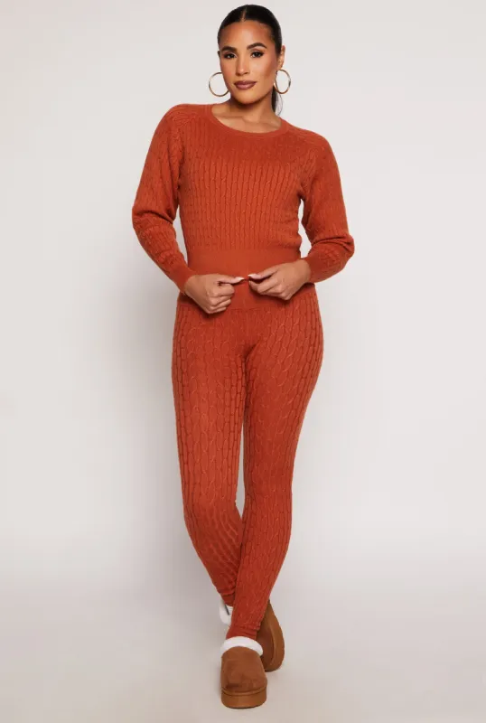 Daisy Cable Knit High Waist Leggings sold by Rainbow