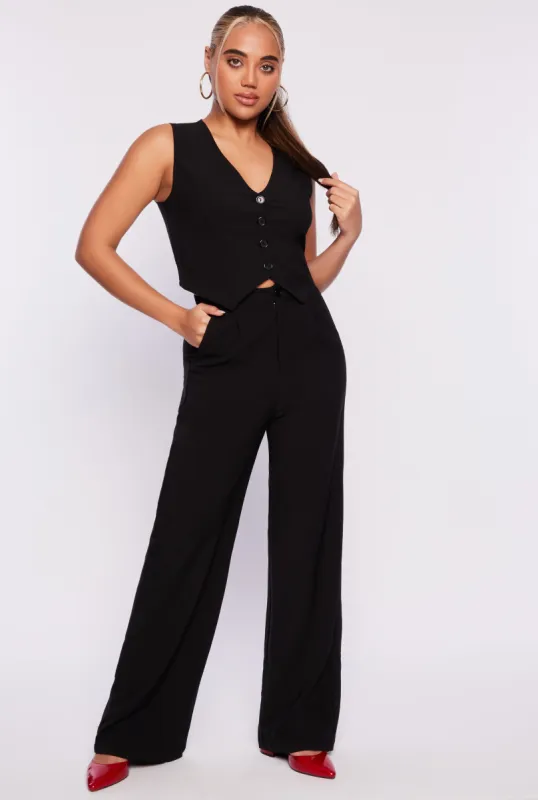 Pleated High Waisted Wide Leg Pants sold by Rainbow