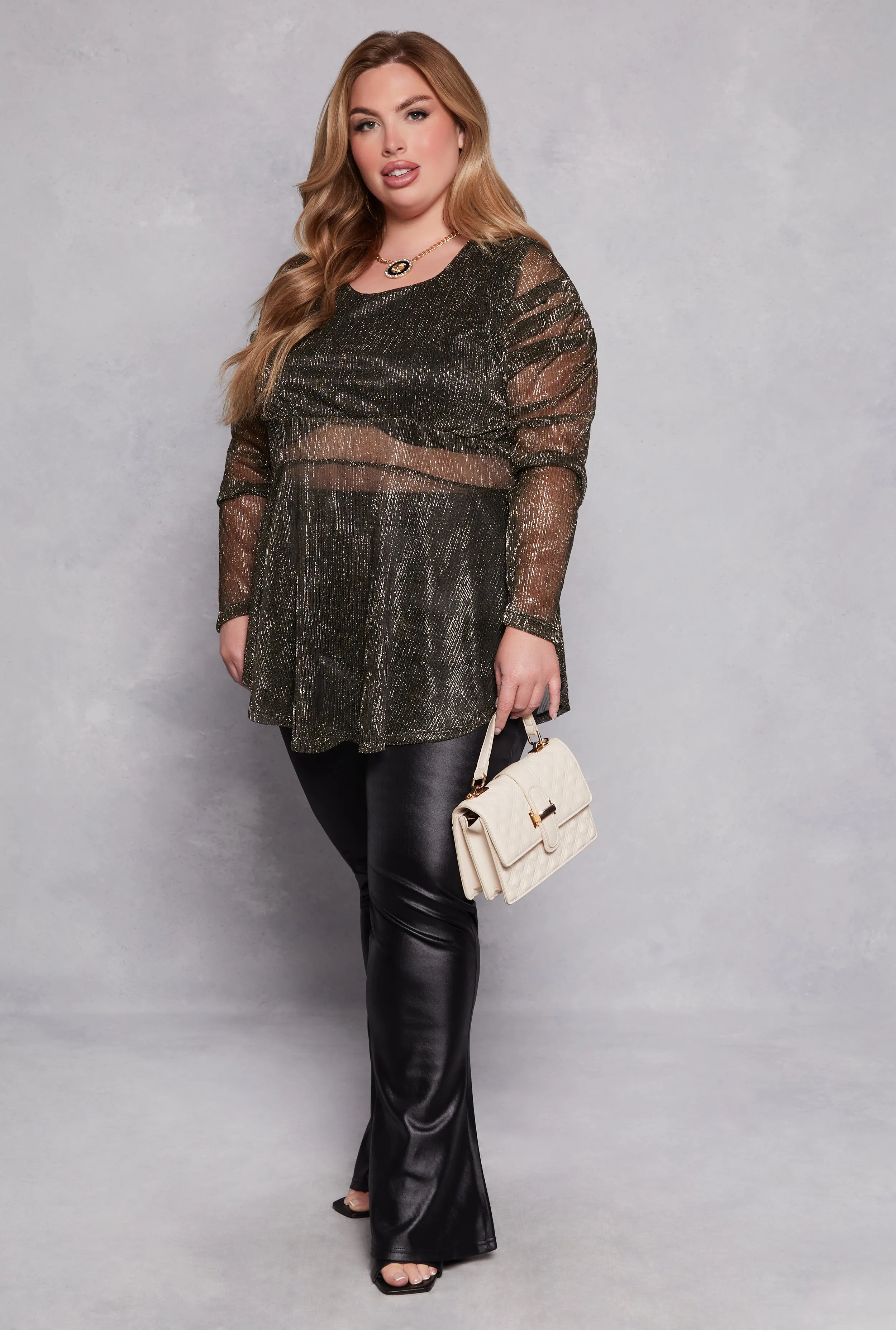 Plus Size Lurex Plisse Peplum Blouse sold by Rainbow product image thumbnail 2