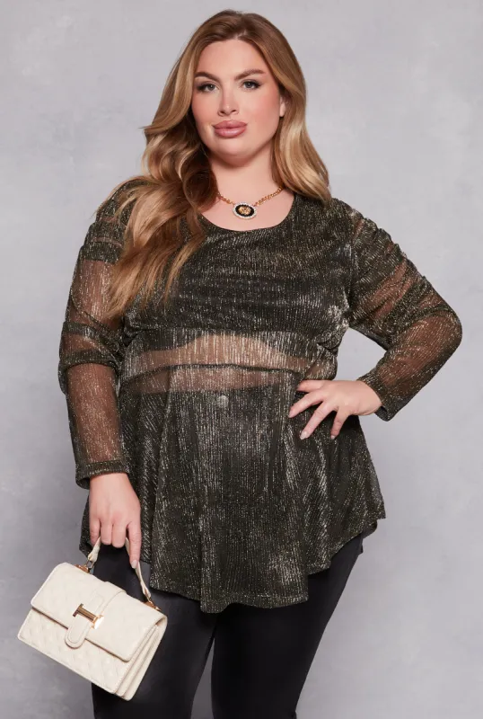 Plus Size Lurex Plisse Peplum Blouse sold by Rainbow