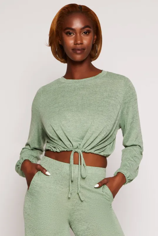 Daisy Drawstring Hem Long Sleeve Crop Top sold by Rainbow