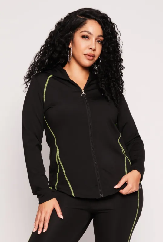 Plus Size Decorative Stitch Hooded Track Jacket sold by Rainbow