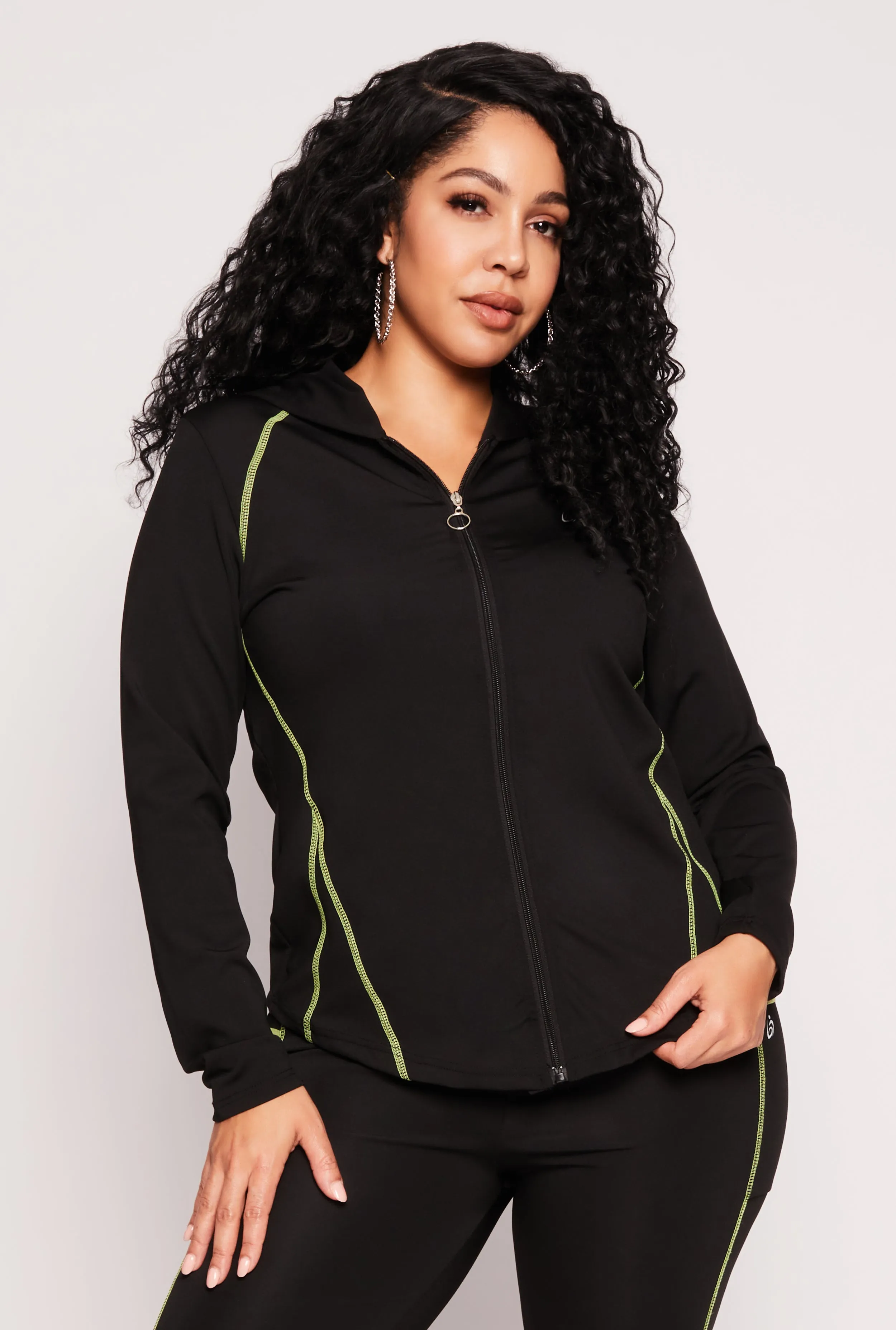 Plus Size Decorative Stitch Hooded Track Jacket sold by Rainbow