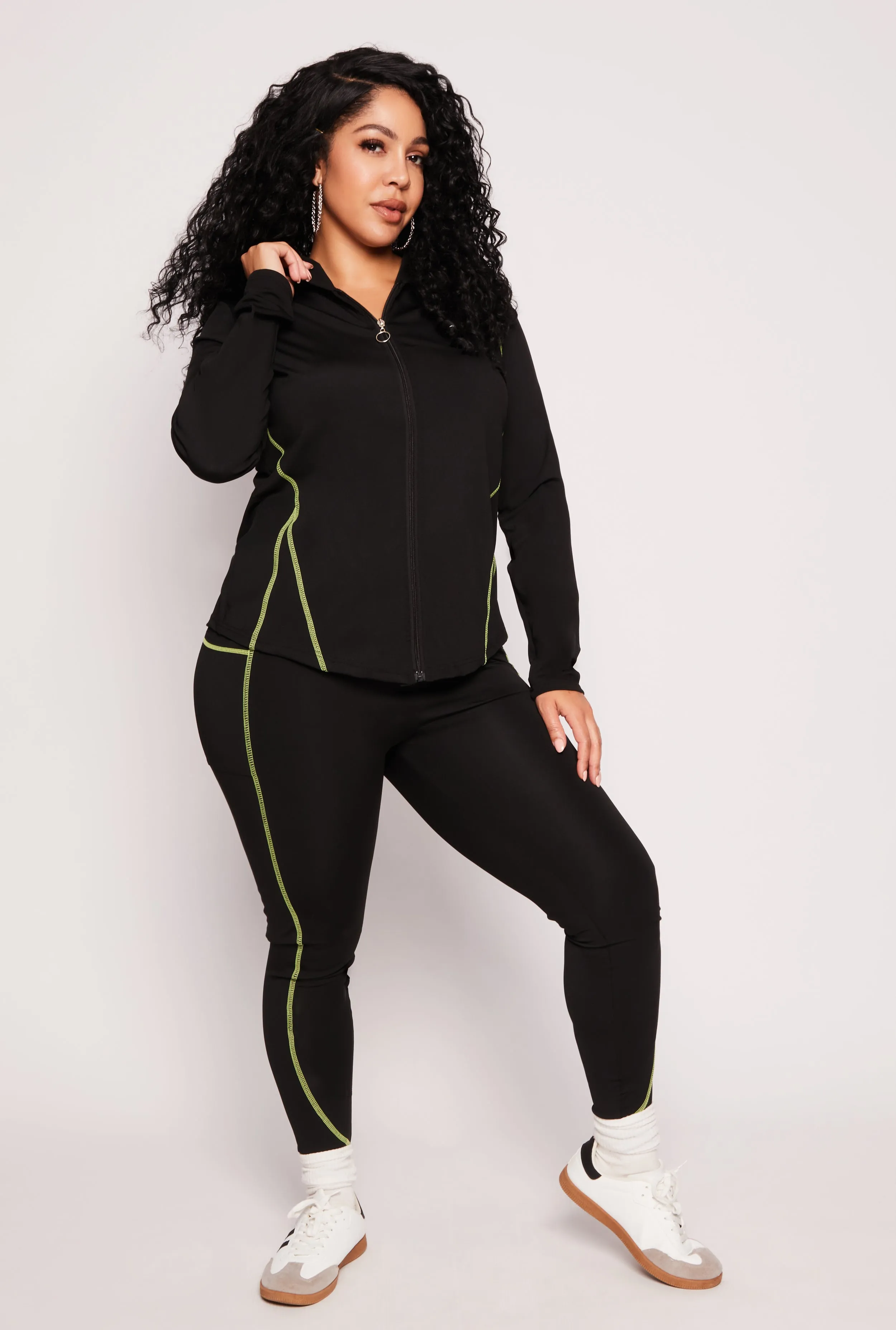 Plus Size Decorative Stitch Hooded Track Jacket sold by Rainbow product image thumbnail 2