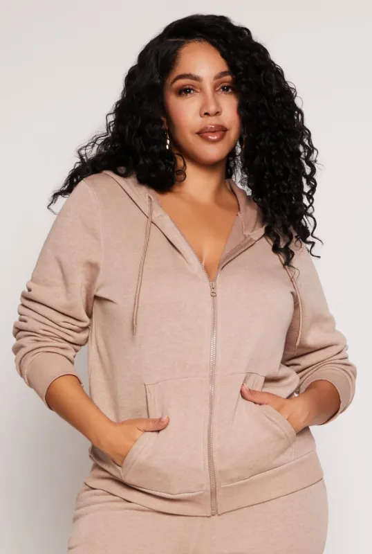 Plus Size Fleece Zip Front Hoodie sold by Rainbow