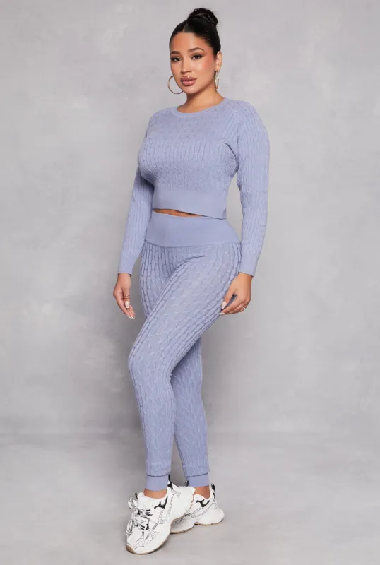 Daisy Cable Knit High Waist Leggings sold by Rainbow