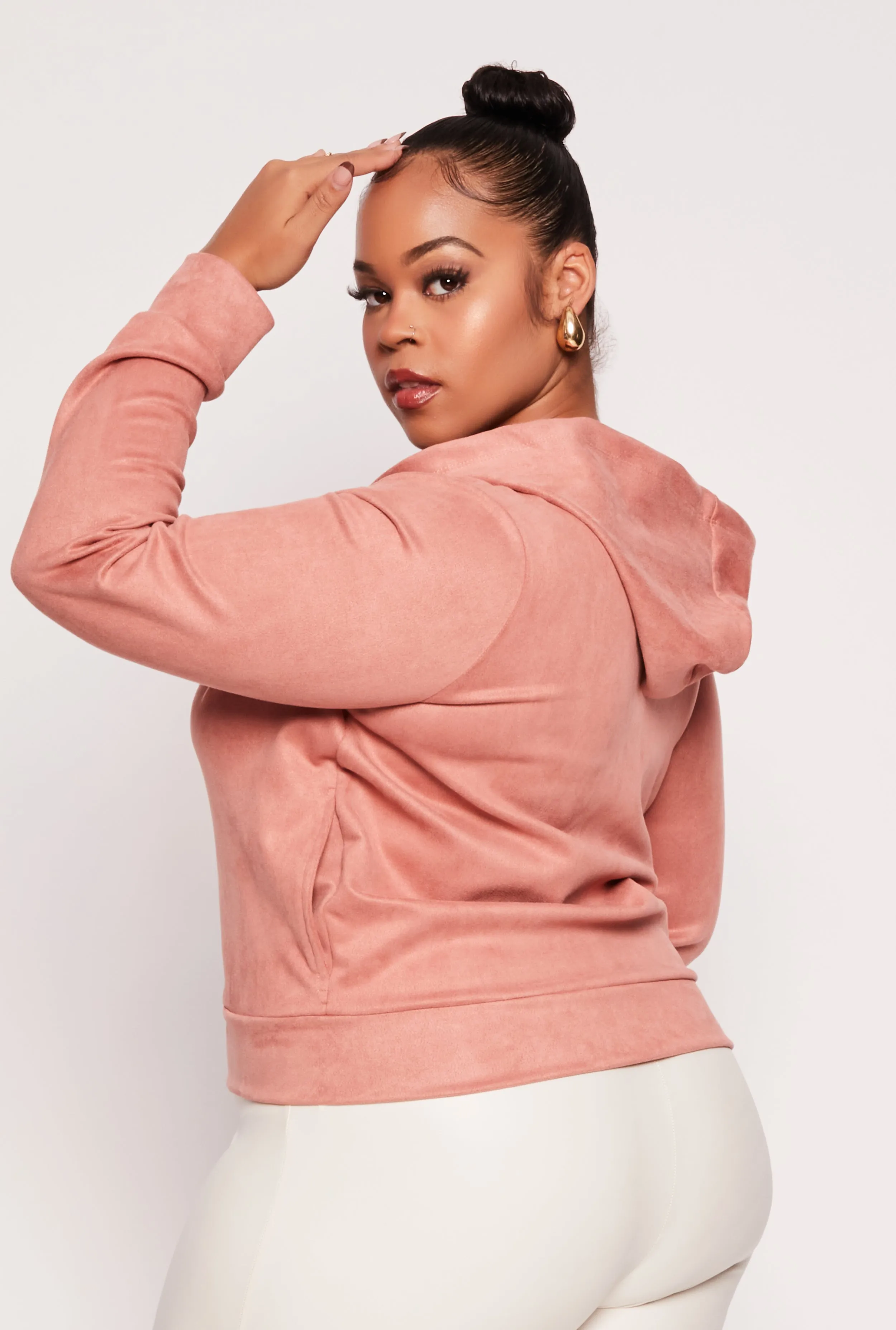 Plus Size Faux Suede Zip Front Hoodie sold by Rainbow product image thumbnail 3