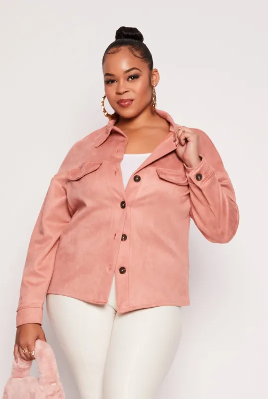 Plus Size Faux Suede Button Front Top sold by Rainbow