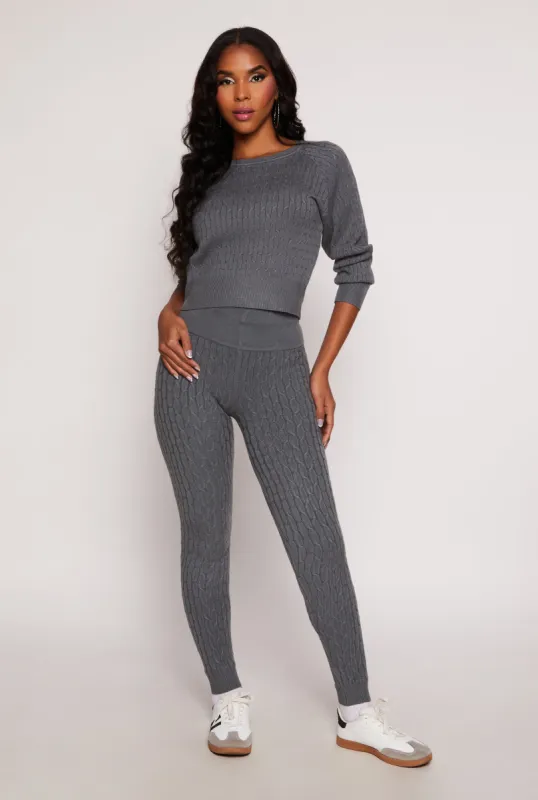 Daisy Cable Knit High Waist Leggings sold by Rainbow