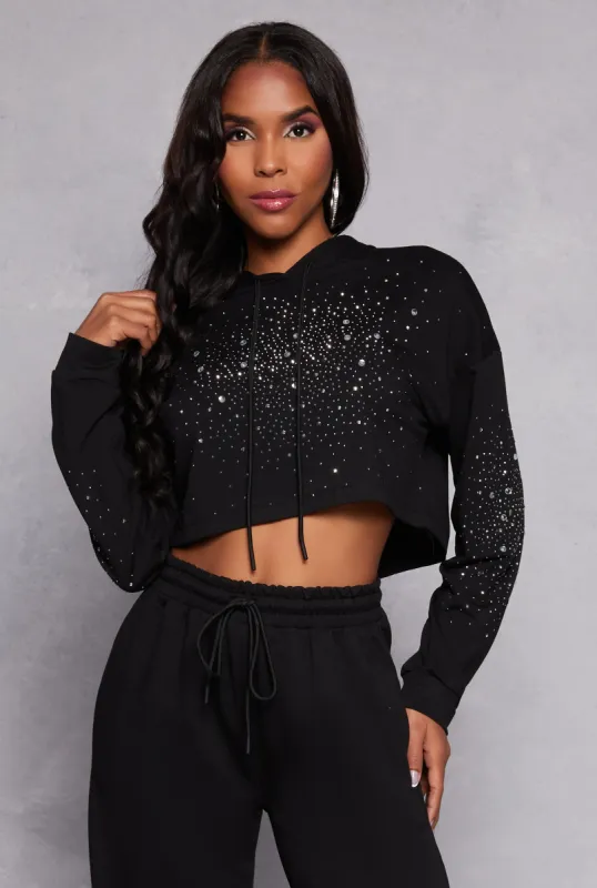 Rhinestone Cropped Hoodie sold by Rainbow