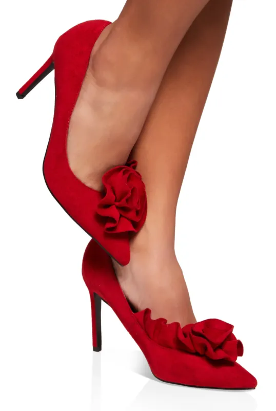 Floral Ruffle Pointed Toe Stiletto Pumps sold by Rainbow