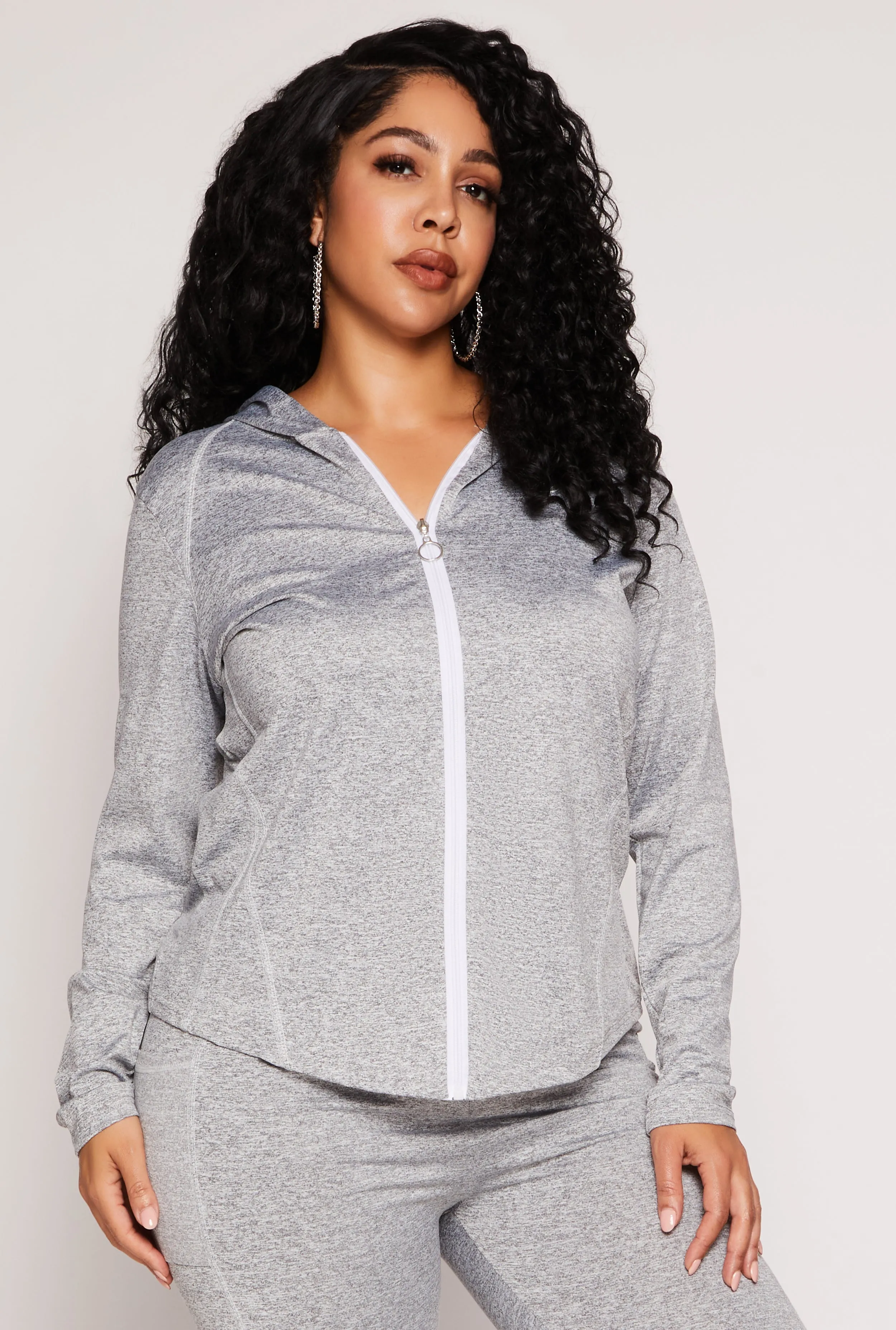 Plus Size Decorative Stitch Hooded Track Jacket sold by Rainbow
