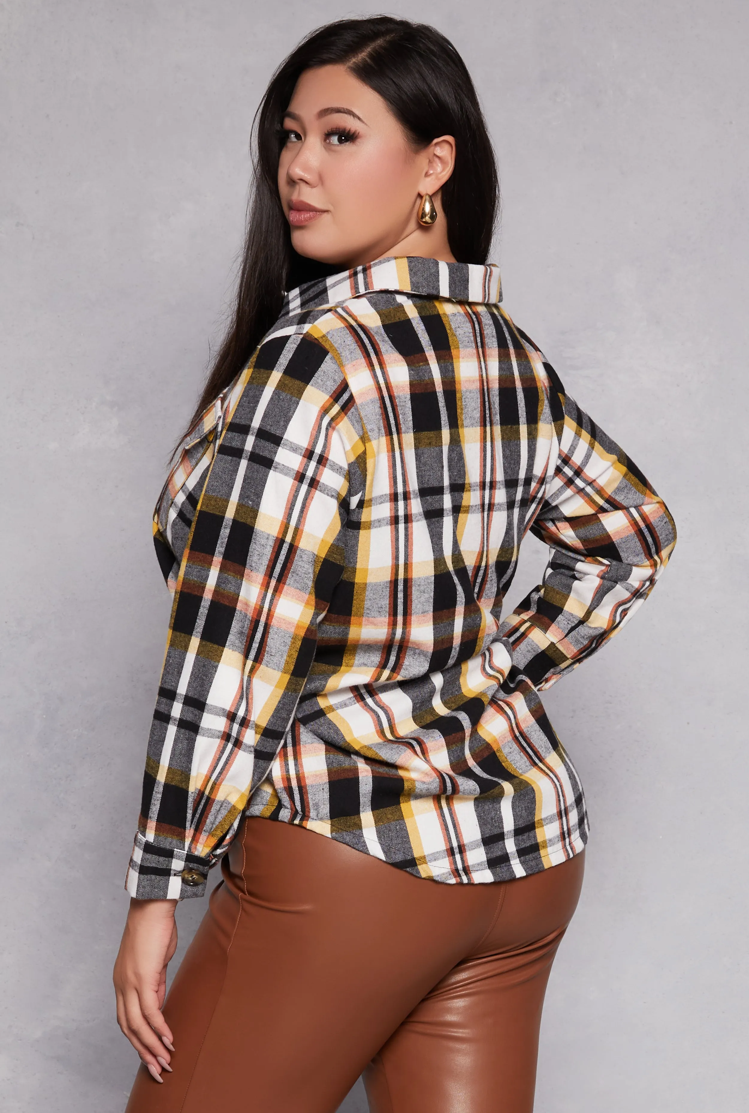 Plus Size Plaid Flannel Button Front Shacket sold by Rainbow product image thumbnail 3