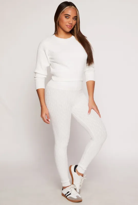 Daisy Cable Knit High Waist Leggings sold by Rainbow