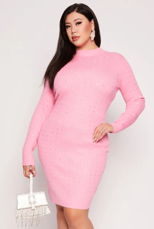 Plus Size Almost Famous Rhinestone Sweater Dress sold by Rainbow
