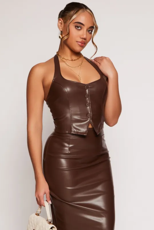 Faux Leather Corset Halter Top sold by Rainbow